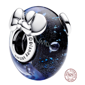 Charm Sterlingové stříbro 925 Disney Mickey Mouse a Minnie Mouse z modrého Murano skla, korálek na náramek film