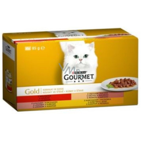 Gourmet Gold Multipack hovězí, krůta, losos, kuře konzerva pro dospělé kočky 4 x 85 g