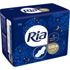 Ria Ultra Silk Night intimní vložky s křidélky 8 kusů