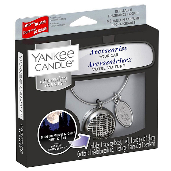 Yankee Candle Midsummers Night - Letní noc základní vůně do auta kovová stříbrná visačka Charming Scents set Linear 13 x 15 cm 90 g