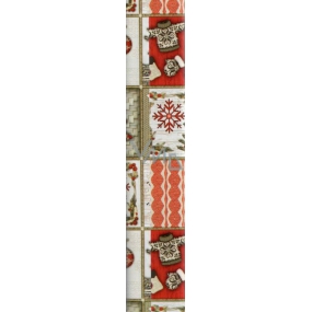 Zoewie Dárkový balicí papír 70 x 500 cm Vánoční červeno bílý pletené baňky, stromky, svetr, rukavice ve čtvercích