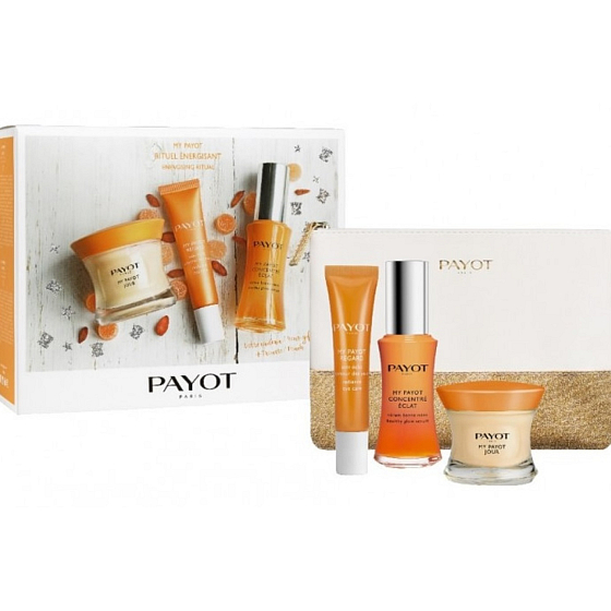 Payot My Payot Jour denní krém 50 ml + Regard Péče pro rozjasněné oční okolí s výtažky ze superovoce roll-on 15 ml + Concentre Eclat sérum pro zdravý zářící vzhled 30 ml + toaletní taška, kosmetická sada