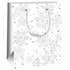 Ditipo Dárková papírová taška 11,5 x 6,5 x 14,5 cm bílá šedé vločky E