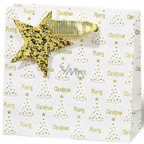 BSB Luxusní dárková papírová taška 14,5 x 15 x 6 cm Vánoční se zlatými stromečky VDT 446 CD