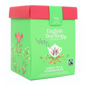 English Tea Shop Bio Zelený čaj s Granátovým jablkem sypaný 80 g + dřevěná odměrka se sponou