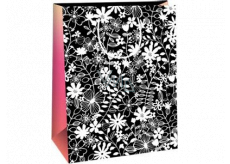 Ditipo Dárková papírová taška 22 x 10 x 29 cm Kreativ černá - bílé květy