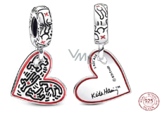 Charm Sterlingové stříbro 925 Keith Haring srdce Umění linek, lidé a srdce, přívěsek na náramek