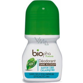 BioPha Středomořská skaliska Calanques kuličkový antiperspirant deodorant bez alkoholu, soli, hliníku pro citlivou pokožku v bio kvalitě roll-on pro ženy 50 ml