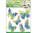 Samolepky na zeď motýli žlutomodří s pohyblivými stříbrnými křídly 39 x 30 cm