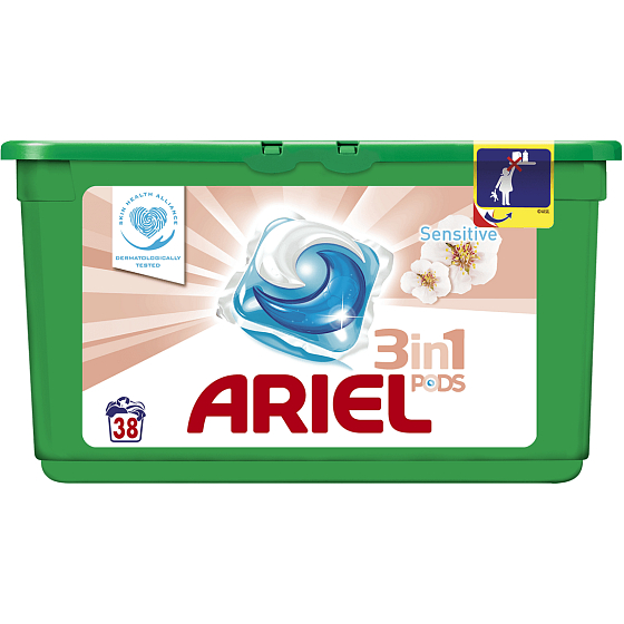 Ariel 3v1 Sensitive gelové kapsle na praní prádla 38 kusů 1094,4g