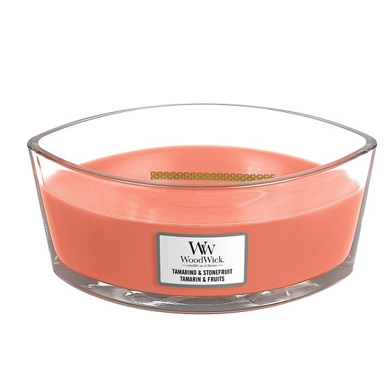 WoodWick Tamarind & Stonefruit - Tamarind a peckovice vonná svíčka s dřevěným širokým knotem a víčkem loď 453 g