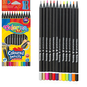 Colorino Pastelky trojhranné, černé dřevo, s ořezávátkem 12 barev