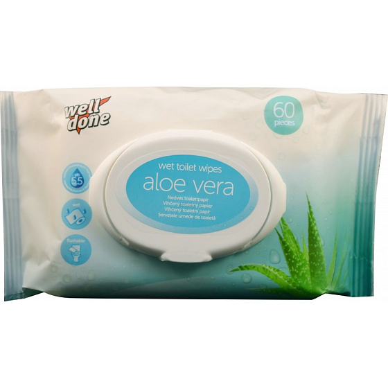 Well Done Wet Toilet Wipes Aloe Vera vlhčený toaletní papír s vůní Aloe Vera 60 kusů