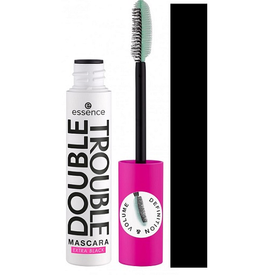 Essence Double Trouble řasenka pro maximální délku a objem extra black 12 ml
