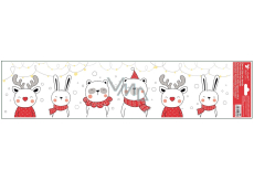 Okenní fólie vánoční barevná s glitrem Medvěd a zajíc 64 x 15 cm