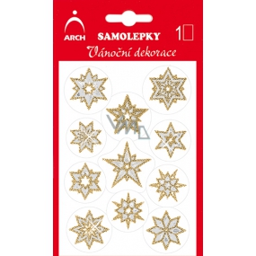 Arch Holografické dekorační samolepky vánoční s glitry 707-GG stříbrno-zlaté 8,5 x 12,5 cm