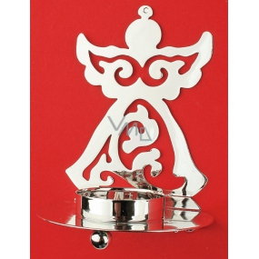 Svícen kovový anděl na čajovou svíčku stříbrný, 11 cm
