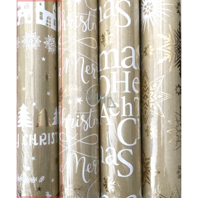 Zoewie Dárkový balicí papír 70 x 150 cm Vánoční Luxusní Urban s ražbou zlatý - Merry Christmas, stromy, jeleni, domy