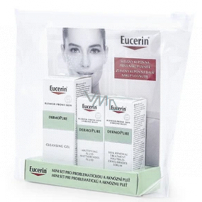 Eucerin DermoPure hloubkově čisticí gel 20 ml + sérum pro regeneraci pleti 5 ml + zmatňující emulzi 5 ml, kosmetická sada pro problematickou a aknózní pleť