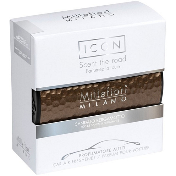 Millefiori Milano Icon Sandalo Bergamotto - Santálové dřevo a Bergamot vůně do auta Metal Shades hnědá voní až 2 měsíce 47 g