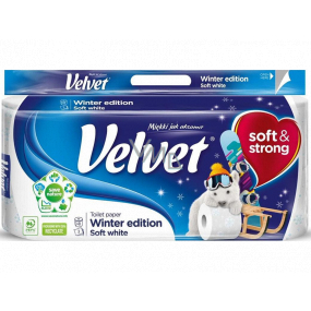 Velvet Winter Edition jemný bílý toaletní papír se zimním potiskem 150 útržků 3 vrstvý 8 kusů