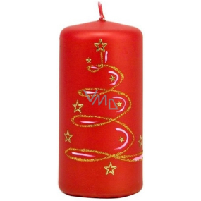 Adpal Stromeček zlatý s hvězdami svíčka červená válec 58 x 120 mm