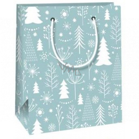 Ditipo Dárková papírová taška 11,5 x 6,5 x 14,5 cm světle modrá bílé stromky