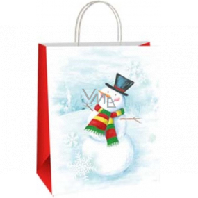 Ditipo Dárková papírová taška 18 x 8 x 24 cm EKO Vánoční bílá - sněhulák