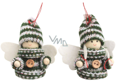 Anděl s knoflíkem na zavěšení zelený 7,5 cm různé motivy