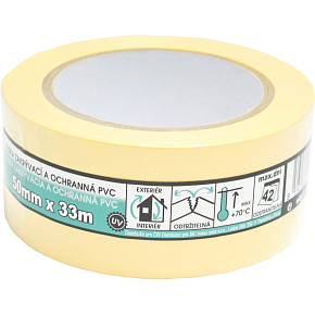 Mako zakrývací stavební PVC lepicí páska, štukatérská, lepí 6 týdnů, šířka 50 mm, délka 33 m
