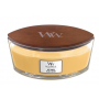 WoodWick Oat Flower - Ovesný květ vonná svíčka s dřevěným širokým knotem a víčkem loď 453 g