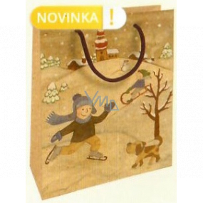 Nekupto Dárková kraftová taška 25 x 8 x 19 cm Vánoční děti na sněhu