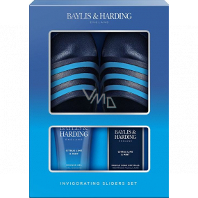 Baylis & Harding Men Citrusová Limetka a Máta sprchový gel 200 ml + krystalky do koupele 100 g + pantofle, kosmetická sada pro muže