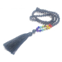 108 Mala 7 čakrový náhrdelník, Onyx meditační šperk, přírodní kámen vázaný, elastický, střapec 8 cm, korálek 6 mm