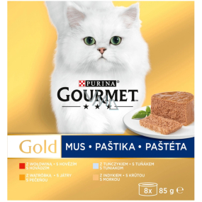 Purina Gourmet Gold paštika pro kočky tuňák, játra, krůta a hovězí 8 x 85 g