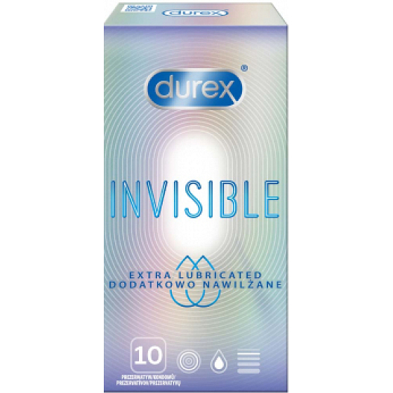 Durex Invisible Extra Thin Extra Lubricated kondomy extra tenké, extra lubrikované nominální šířka: 54 mm 10 kusů