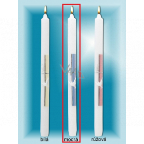 Lima Kostelní křestní svíčka modrá stříbrně zdobená č. 1031 25 x 360 mm 1 kus