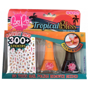 Bo-Po Tropical Bliss lak na nehty slupovací oranžový 2,5 ml + lak na nehty slupovací černý 2,5 ml + nálepky na nehty, kosmetická sada pro děti