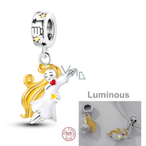 Charm Sterlingové stříbro 925 Znamení zvěrokruhu Panna, zářící ve tmě luminozní přívěsek na náramek
