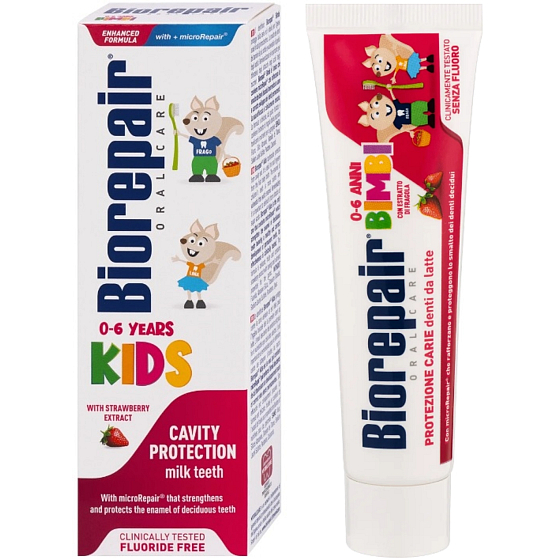 Biorepair Kids Zubní pasta s jahodovou příchutí pro děti 0-6 let 50 ml