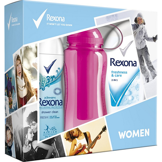 Rexona Freshness & Care sprchový gel 250 ml + Fresh Shower Clean deodorant sprej 150 ml + sportovní láhev 500 ml, kosmetická sada
