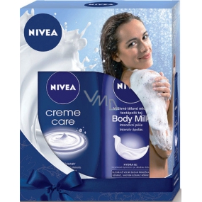 Nivea Body Milk výživné tělové mléko pro suchou až velmi suchou pokožku 250 ml + Creme Care krémový sprchový gel 250 ml, pro ženy kosmetická sada