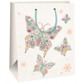 Ditipo Dárková papírová taška 26,4 x 13,7 x 32,4 cm bílá, s motýly