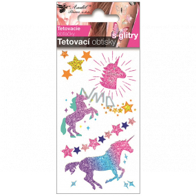 Tetovací obtisky barevné s glitry pro děti Jednorožci 10,5 x 6 cm