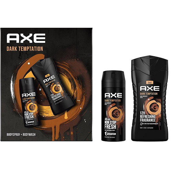 Axe Dark Temptation deodorant sprej 150 ml + 3v1 sprchový gel 250 ml, kosmetická sada pro muže