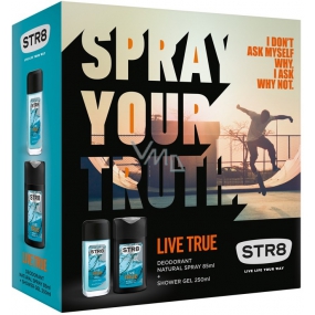 Str8 Live True parfémovaný deodorant sklo pro muže 85 ml + sprchový gel 250 ml, kosmetická sada