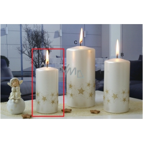 Lima Starlight svíčka bílá zlaté hvězdy válec 50 x 100 mm 1 kus