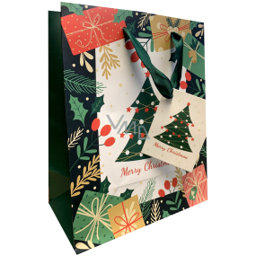 Ditipo Dárková papírová taška 22,5 x 17,5 x 10 cm Vánoční zelený stromeček