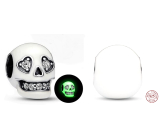 Charm Sterlingové stříbro 925 Lebka zářící ve tmě, luminozní korálek na náramek Halloween