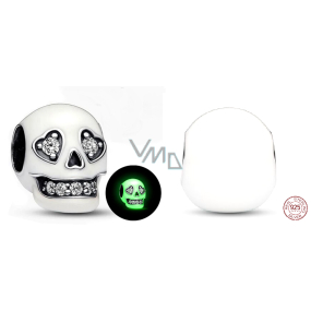 Charm Sterlingové stříbro 925 Lebka zářící ve tmě, luminozní korálek na náramek Halloween